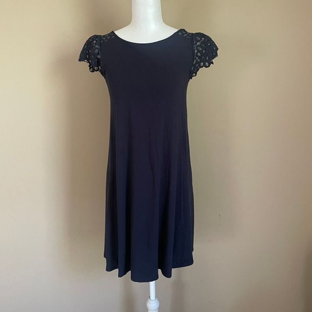 Loft Navy Blue Dress Lace Cap Sleeves Size XXSP Dress Minimalist Chic